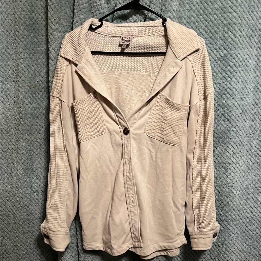 Cream Button-Up Shirt with Pockets